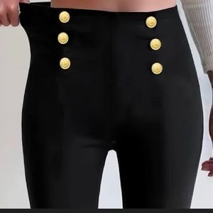 Womens Stretchy High Waist Gold Button trouser Pants